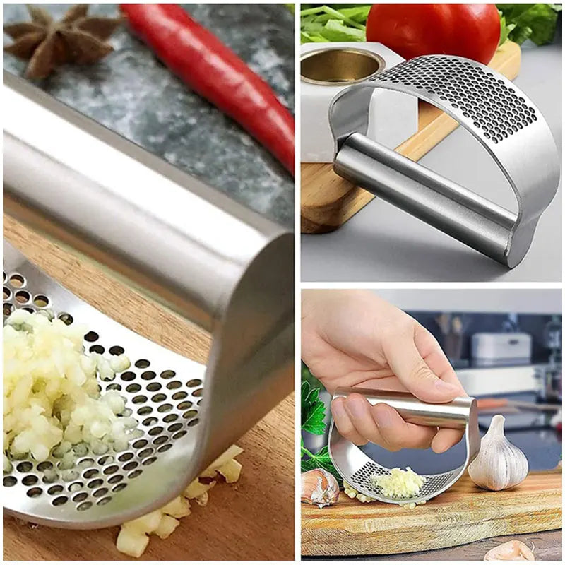 Garlic Press Rocker Stainless Steel Garlic Crusher Dishwasher Safe Rust Proof Garlic Mincer Tool for Kitchen Gadgets