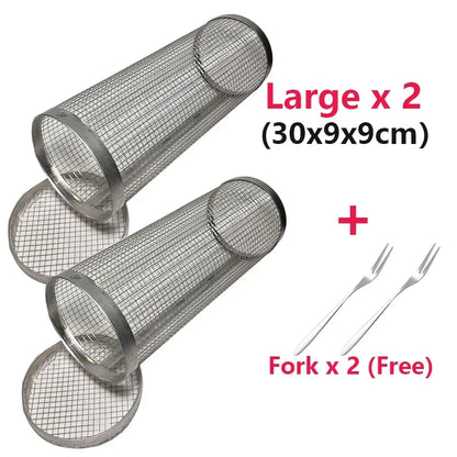 Rolling BBQ Grilling Basket Round Stainless Steel Grill Mesh