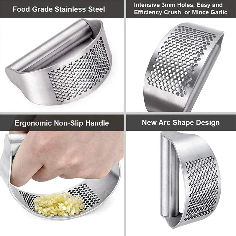 Garlic Press Rocker Stainless Steel Garlic Crusher Dishwasher Safe Rust Proof Garlic Mincer Tool for Kitchen Gadgets