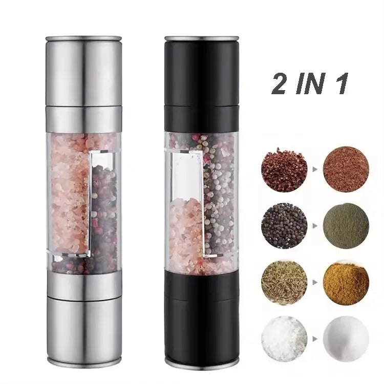 2 in 1 Adjustable Premium Salt And Pepper Grinder Double Head Pepper Mill Pepper Crusher Manual Mill Shakers with Ceramic Blades