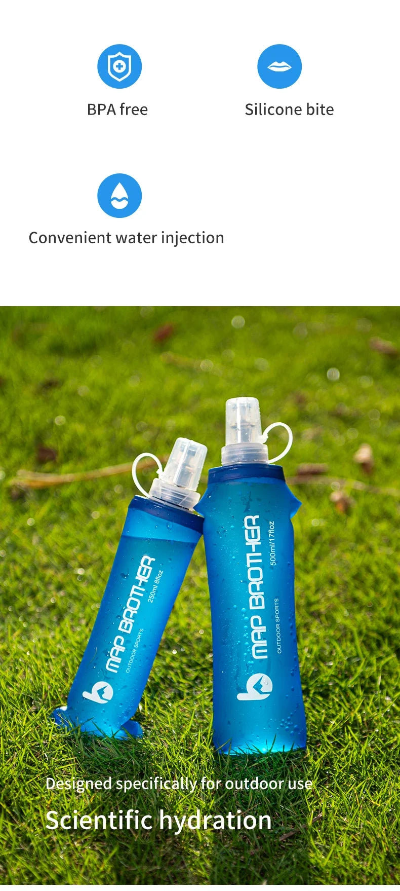 MAP BROTHER S001 S002 250ml 500ml Soft Flask Folding Collapsible Water Bottle TPU Free For Running Hydration Pack Waist Bag Vest